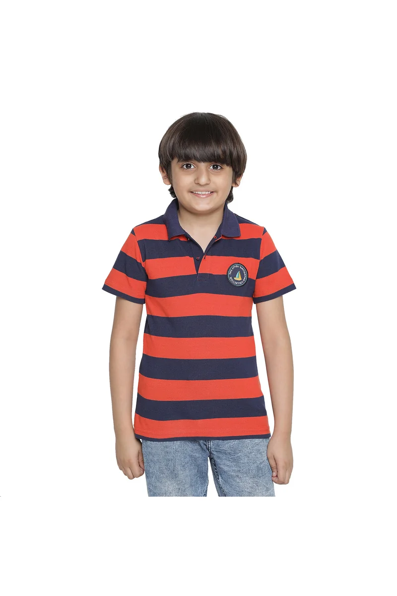 Spyby Boys Orange Color Strip Print T-Shirt