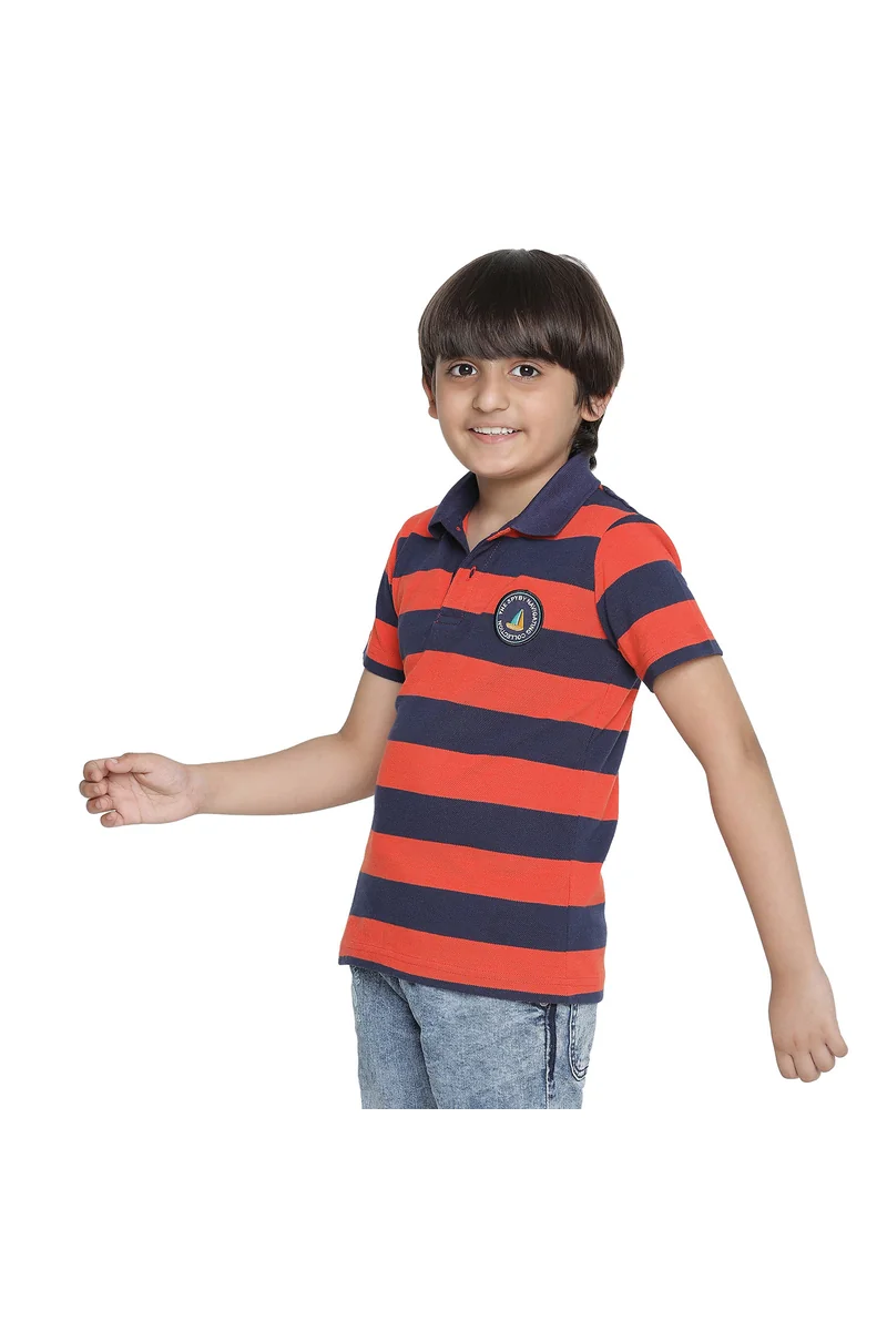 Spyby Boys Orange Color Strip Print T-Shirt - 2