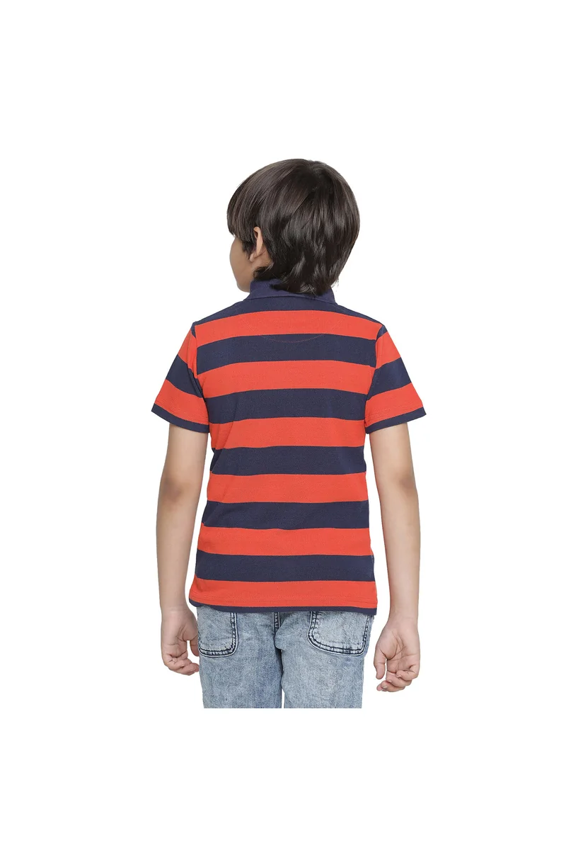Spyby Boys Orange Color Strip Print T-Shirt - 3