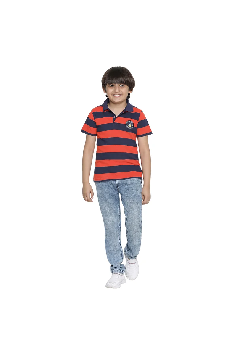Spyby Boys Orange Color Strip Print T-Shirt - 4