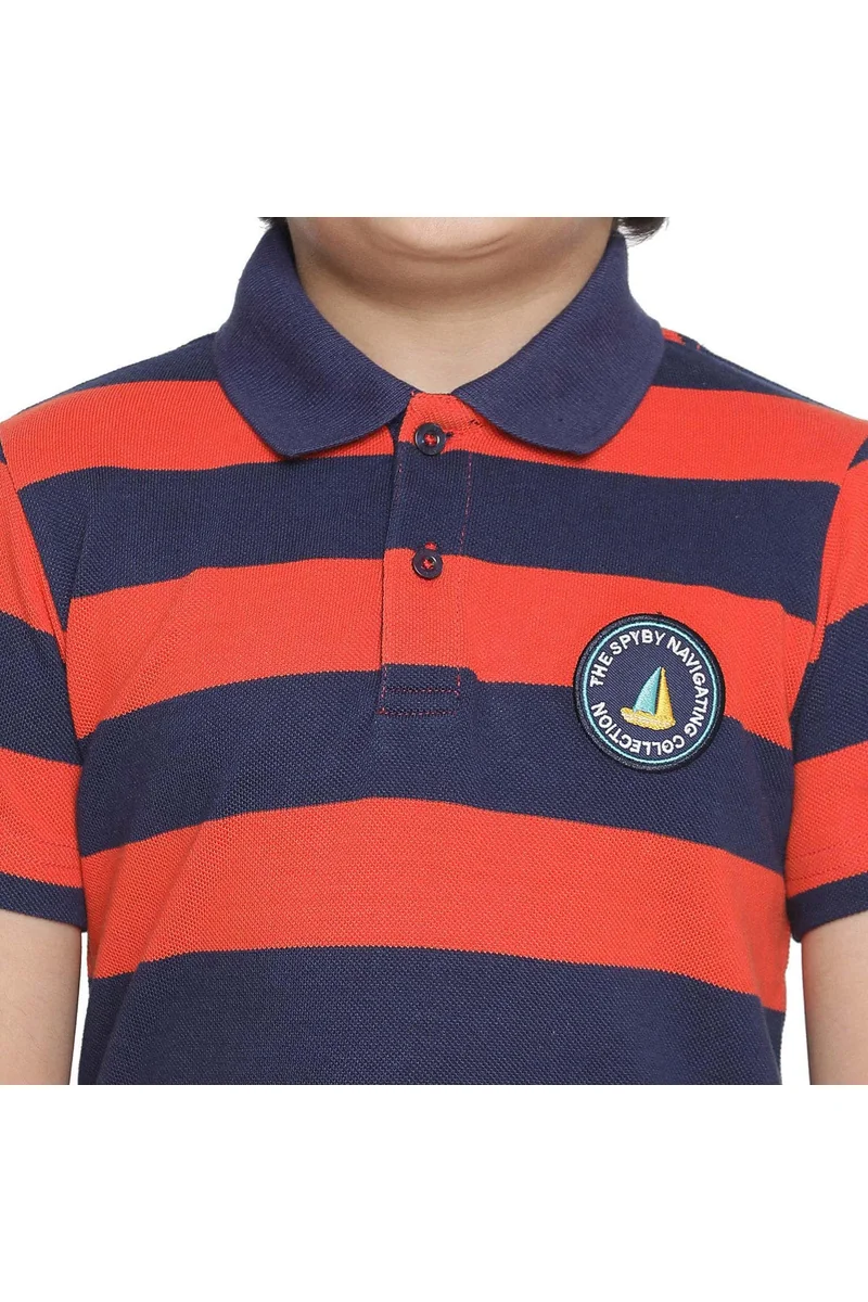 Spyby Boys Orange Color Strip Print T-Shirt - 5