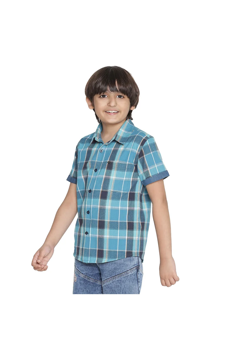 Spyby Boys Blue Check Print Shirt - 2