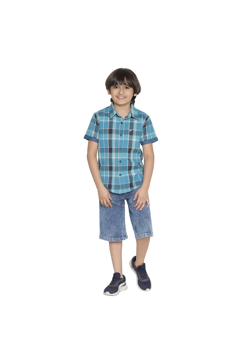 Spyby Boys Blue Check Print Shirt - 4