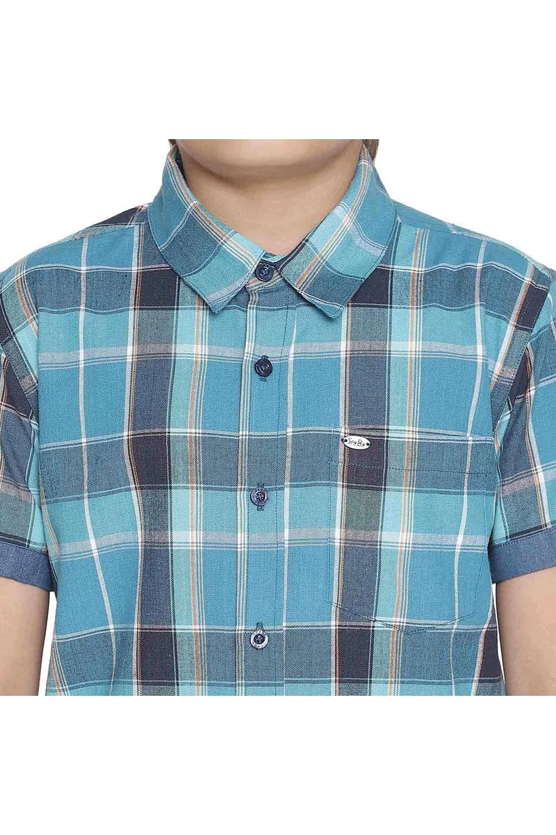 Spyby Boys Blue Check Print Shirt - 5