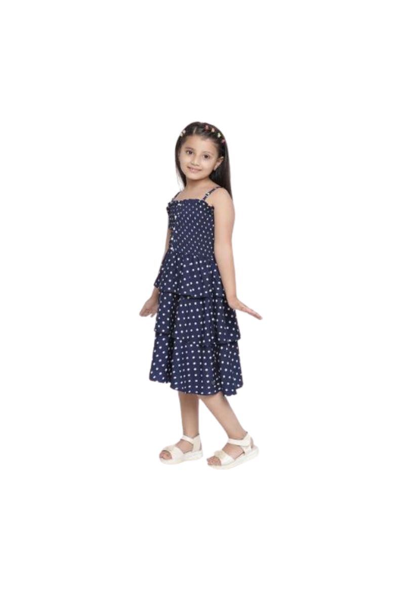 Spyby Girls Blue Color Polka Print Dress - 4
