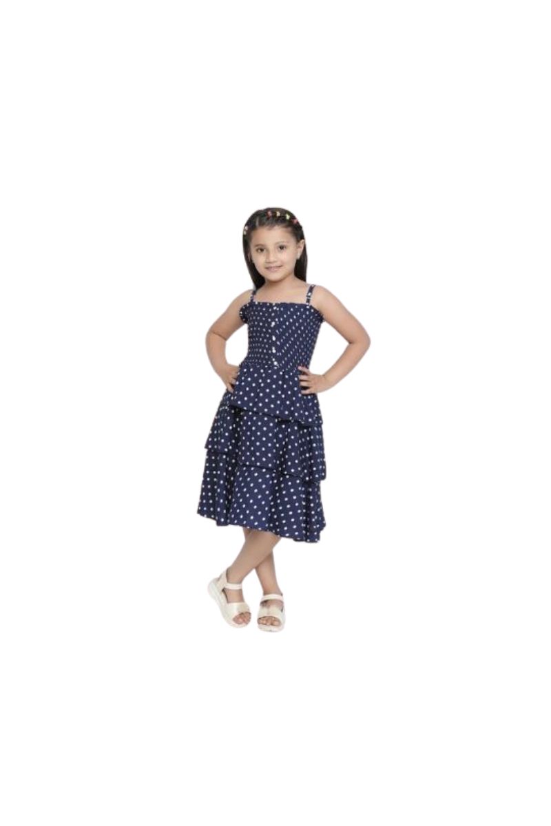 Spyby Girls Blue Color Polka Print Dress - 3
